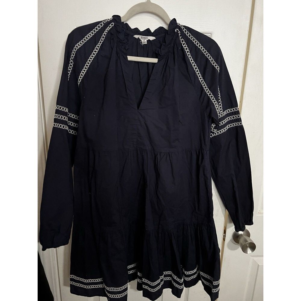 BB‎ Dakota Dress Fun with Tiers Navy Bohemian Shirt Dress Size S